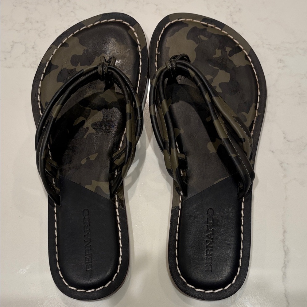 Bernardo Black and Green Camouflage Sandals